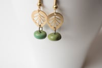 Image 3 of Brass Leaf and Turquoise Earrings