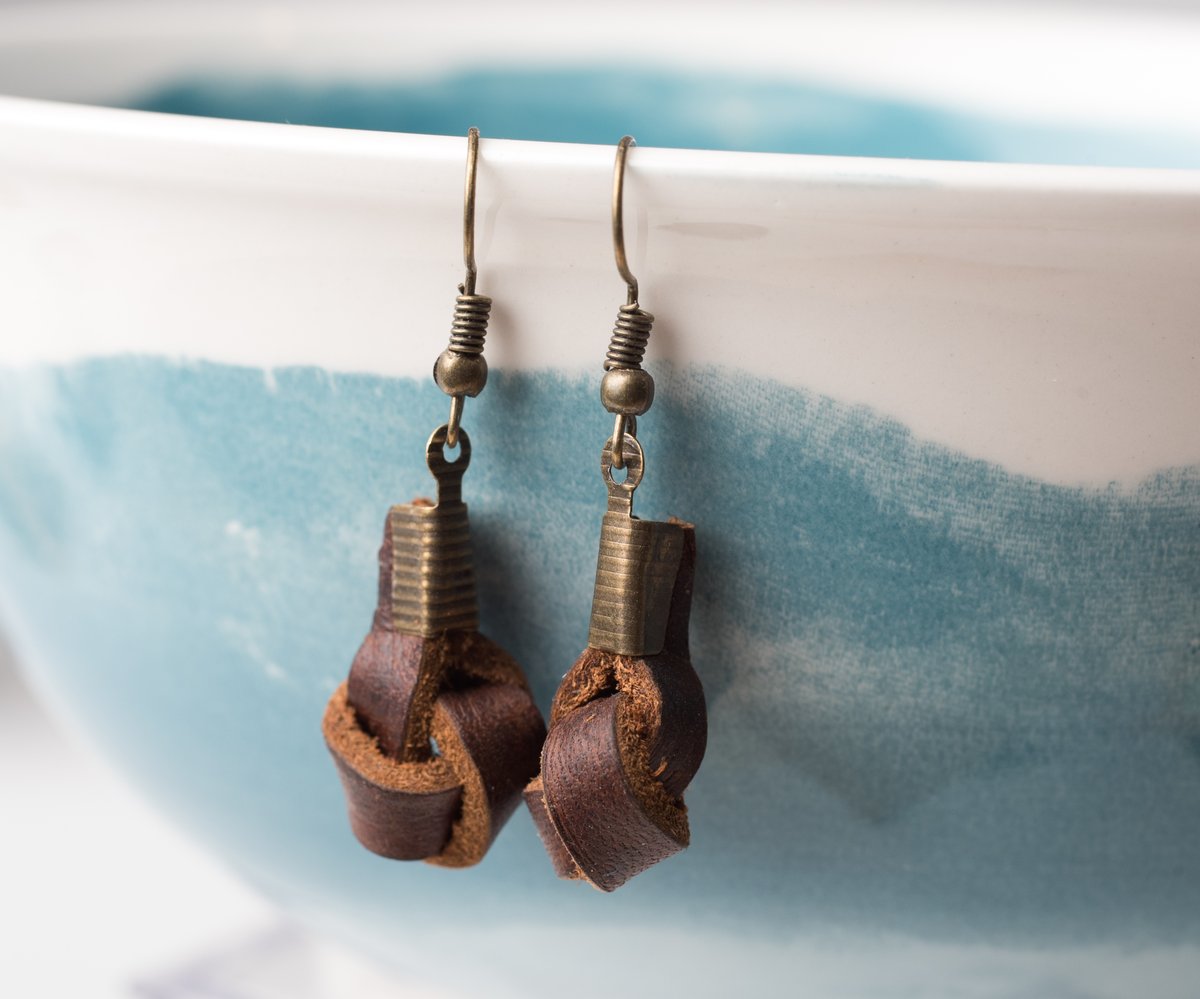 Image of Brown Leather Knot Earrings
