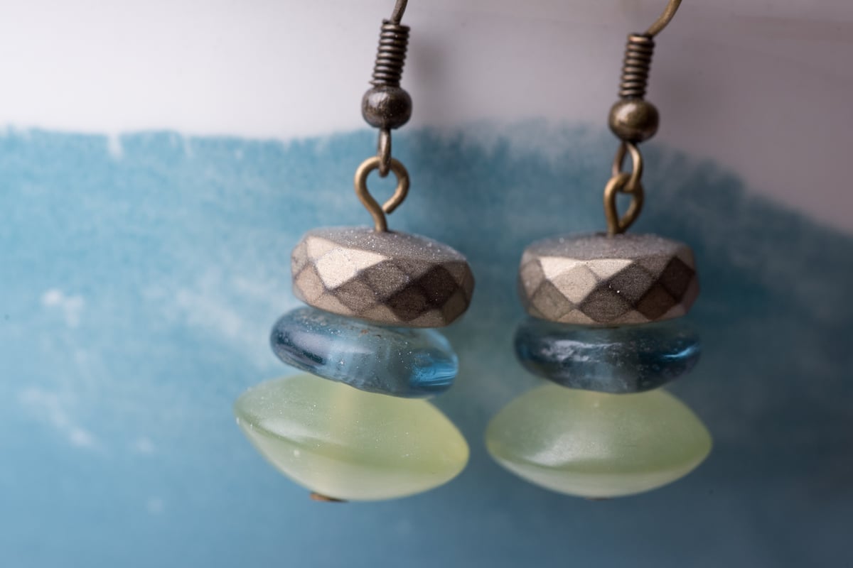 Image of African Brass and Glass + Afghan Jade Earrings