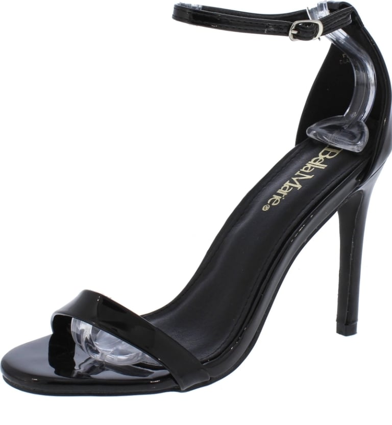 Flora18 Black Open Toe Ankle Strap Stiletto Heel