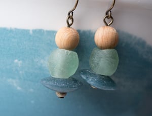 Image of Cedarwood and African Glass Earrings