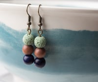 Image 1 of Wood and Lava Stone Earrings: Dark Tone