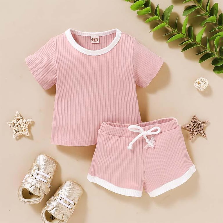 2-piece Solid Knit T-shirt & Shorts for Baby Girl  
