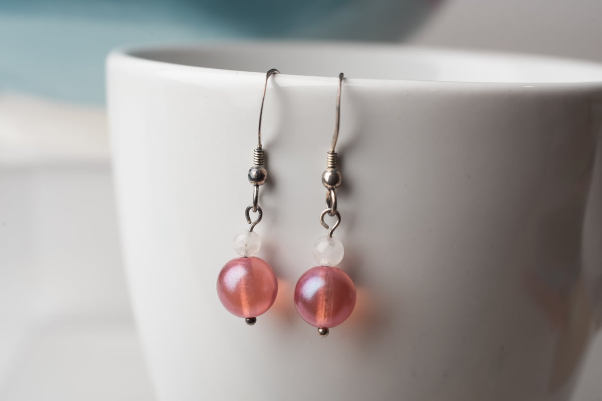 Image of Antiqued Silver  Pink Party Drop Earrings
