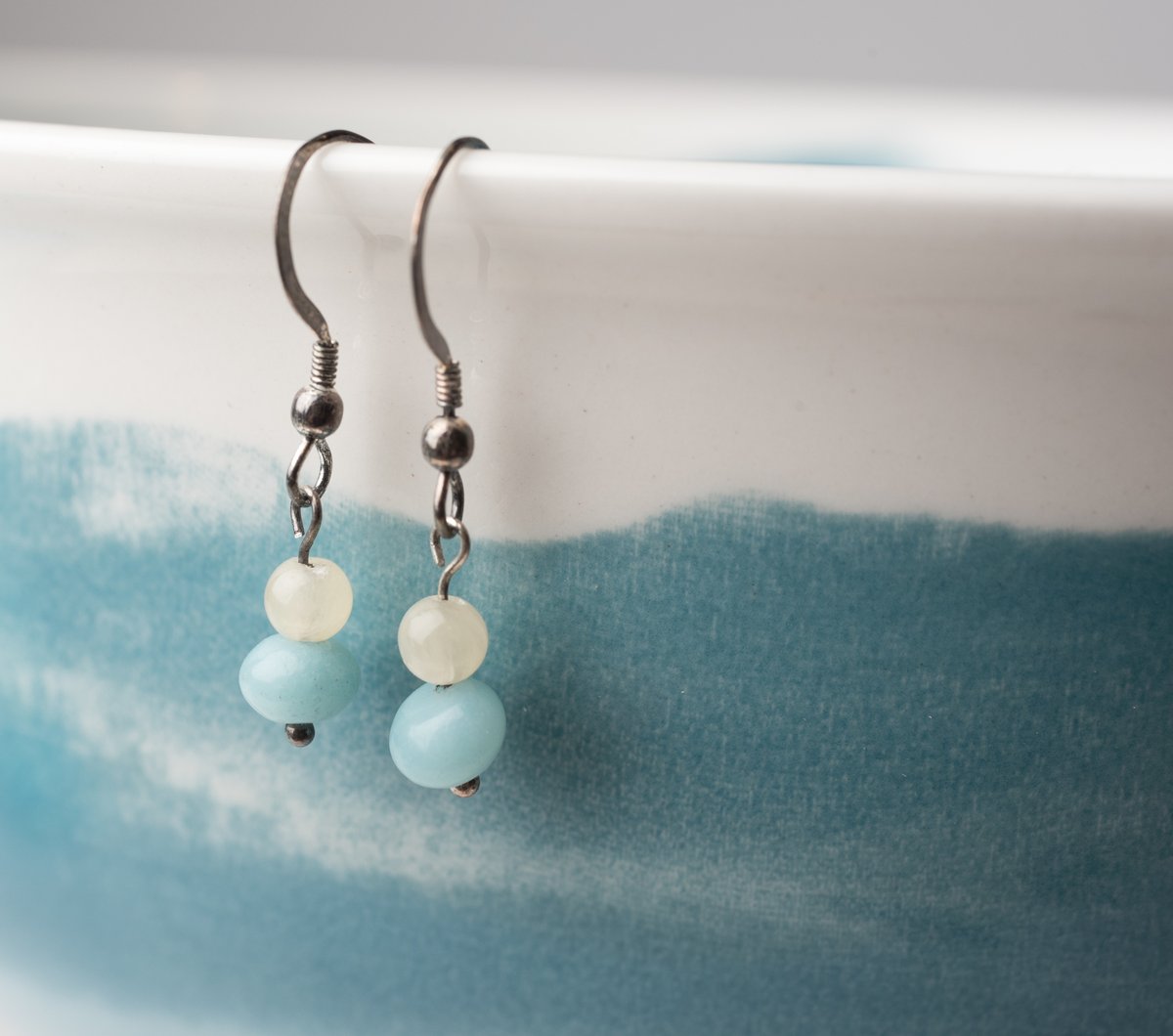 Image of Antiqued Silver Jade and Amazonite Earrings