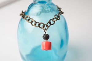 Image of Antique Brass Coral Drop Bracelet