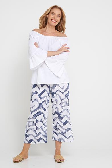 Image of Anne Wave Linen/ Cotton Pants blue