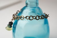 Image 2 of Antique Brass Lava, Turquoise, and Afghan Jade Drop Bracelet