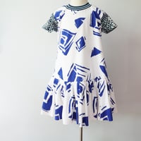 Image 2 of geometric 80s 90s white rad 5T vintage galey and lord fabric knit gathered short sleeve dress 