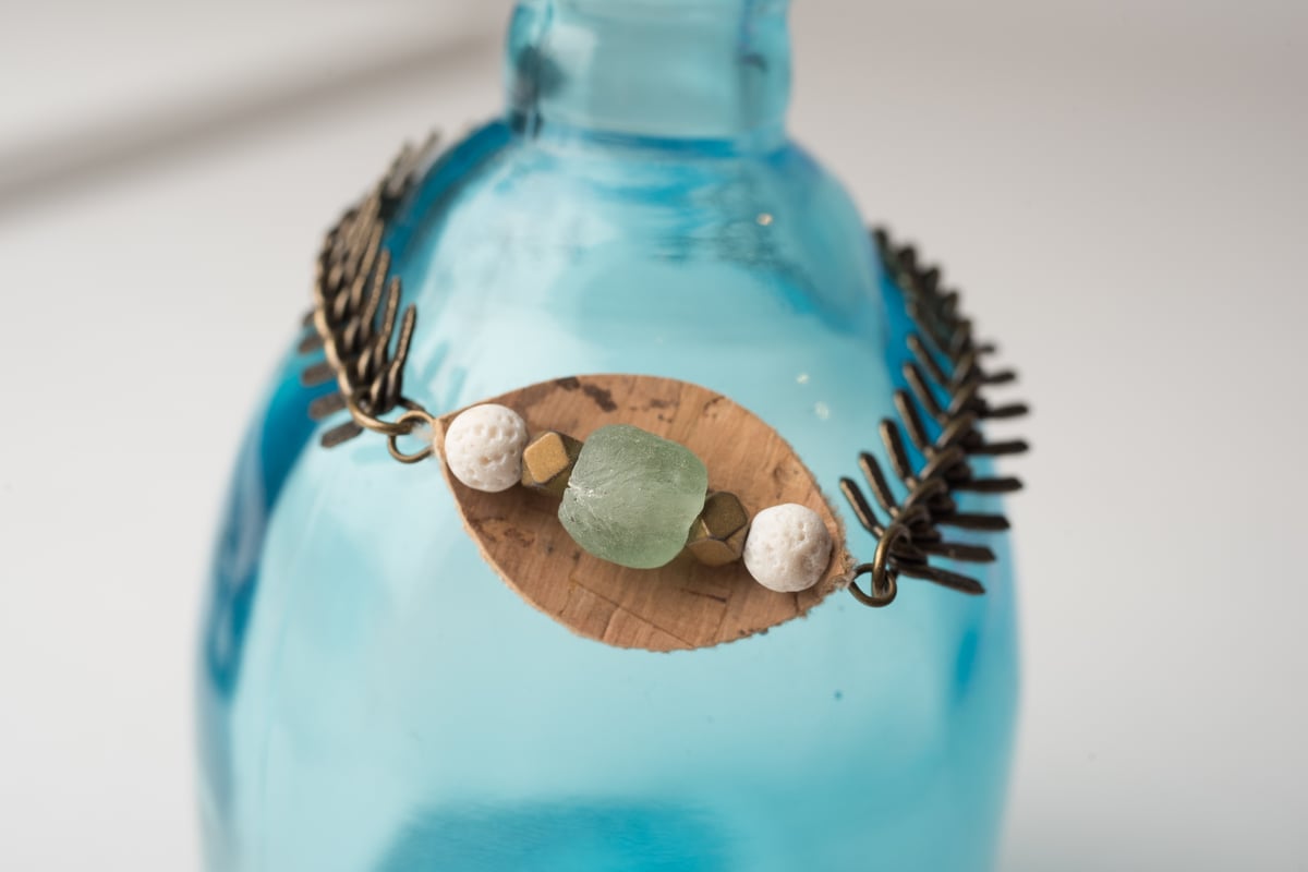 Image of Cork and Glass Wishbone Bracelet