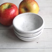 Image 1 of Set of Three Matte White Speckled Stoneware Pottery Prep Bowls Made in USA