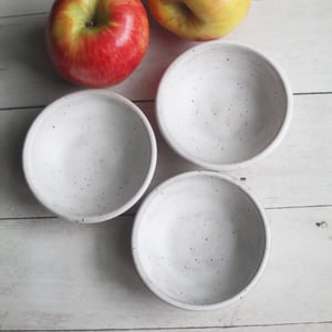 Image of Set of Three Matte White Speckled Stoneware Pottery Prep Bowls Made in USA