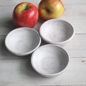 Image of Set of Three Matte White Speckled Stoneware Pottery Prep Bowls Made in USA