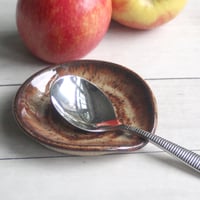 Image 4 of Rustic Coffee Spoon Holder, Handcrafted Brown Speckled Stoneware Spoon Rest, Made In USA