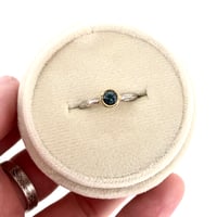 Image 3 of teal Montana sapphire engagement ring . twig band