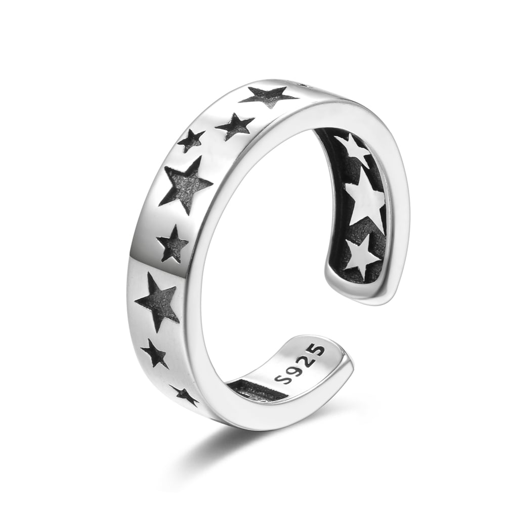 Black Star Retro Star Ring (925 Silver)