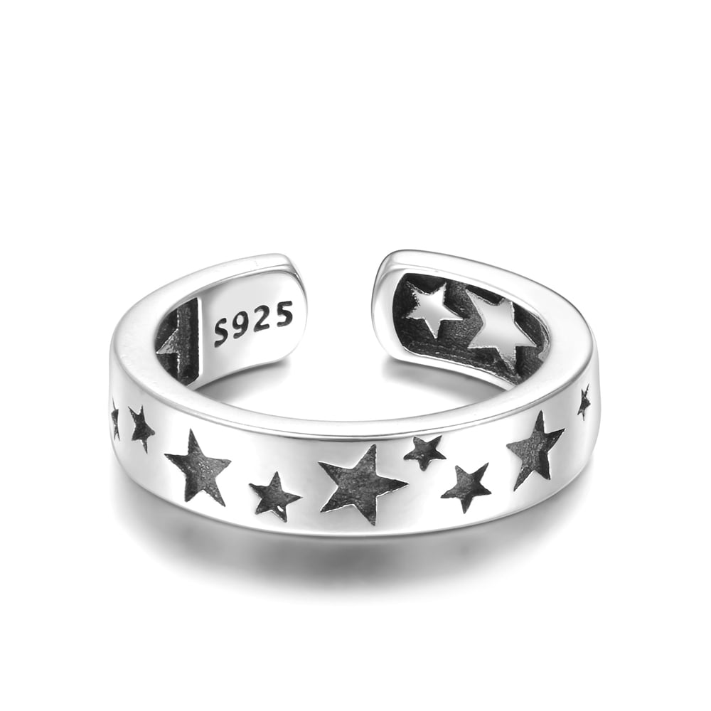Black Star Retro Star Ring (925 Silver)