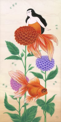 Goldfish and Dahlias 11 x 14" Print