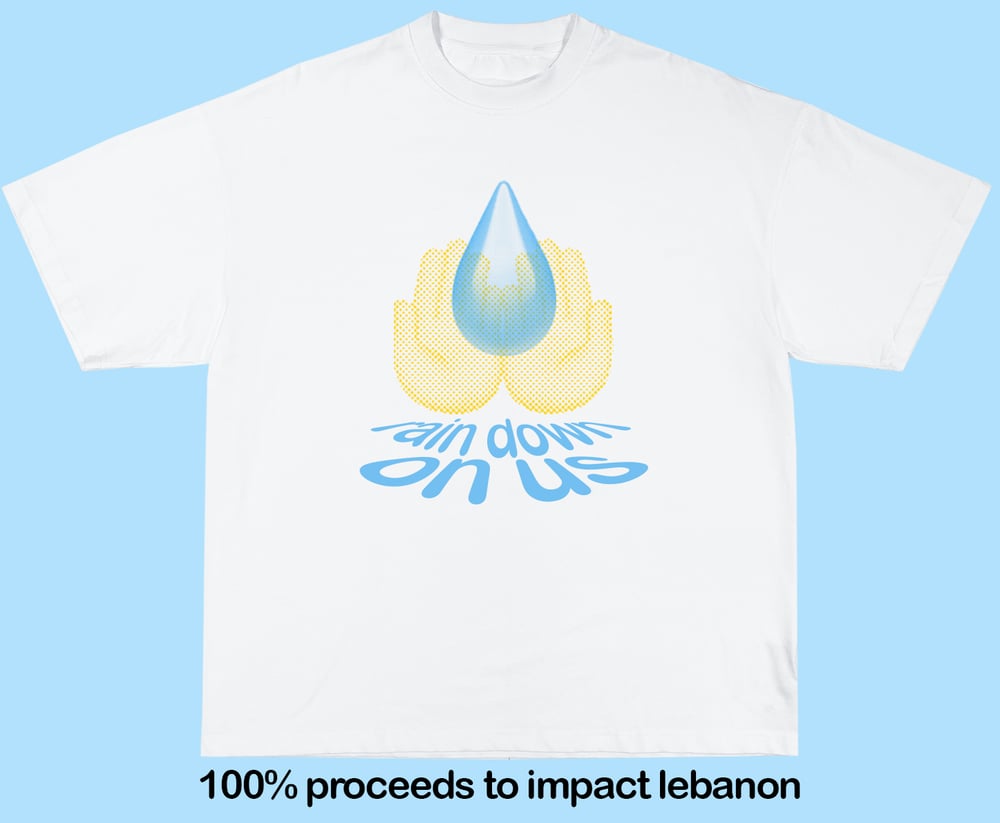 Image of waterfall tee & sticker pack - proceeds to Beirut relief