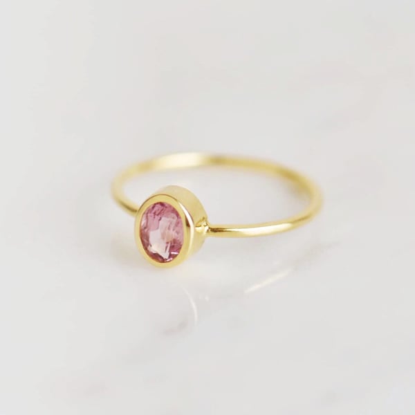 Image of Natural Pink Tourmaline oval cut classic 14k gold ring