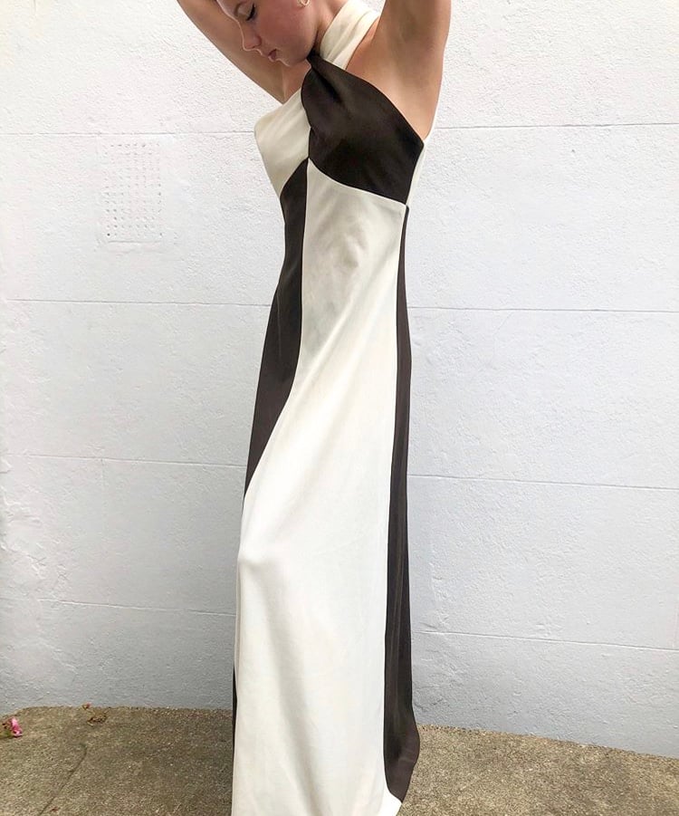 1970s chocolate brown and white twist neck dress Image 4