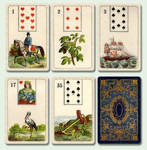 Image of Stralsunder Lenormand c. 1890, restored and un-restored