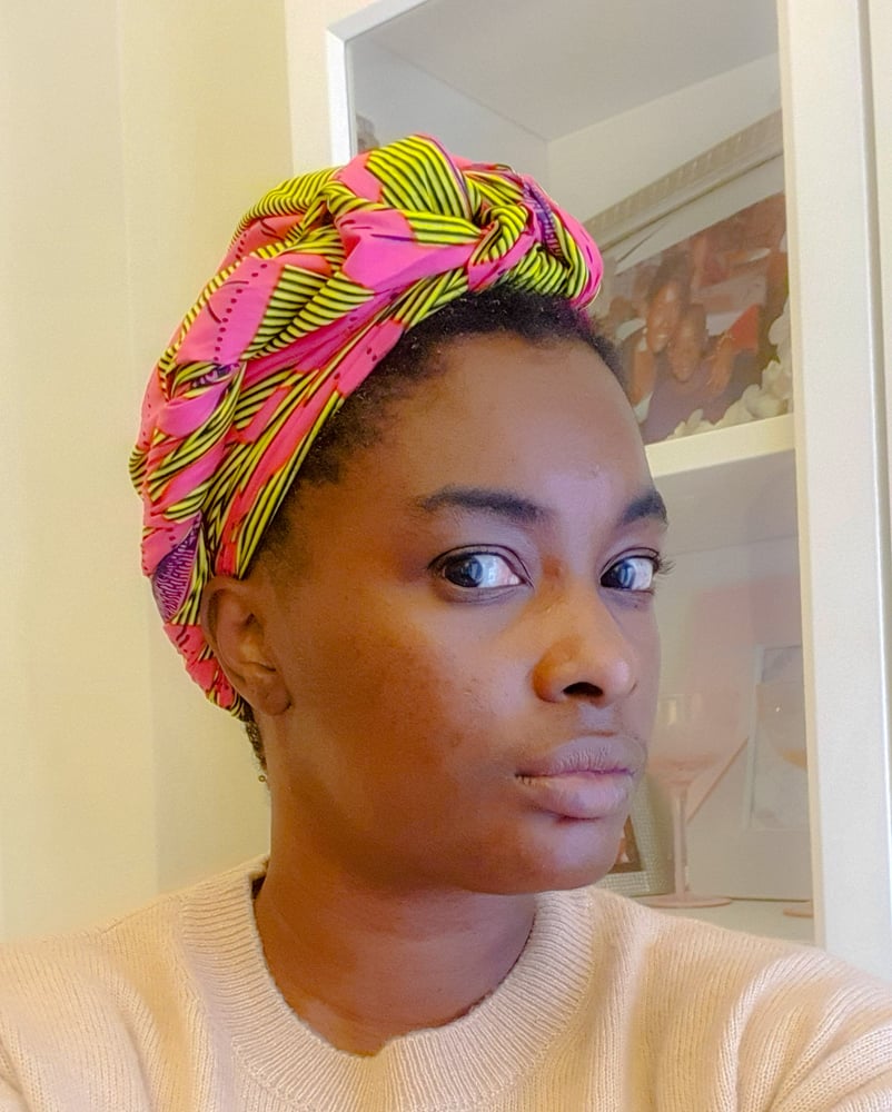 Image of African print headwrap | Yellow and pink wax print fabric