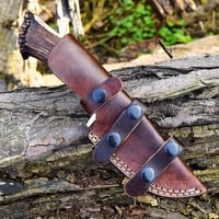 Image 5 of 9" Handmade Damascus Steel Skinner & Hunting Knife with Elk Antler Handle and Cowhide Leather Sheath
