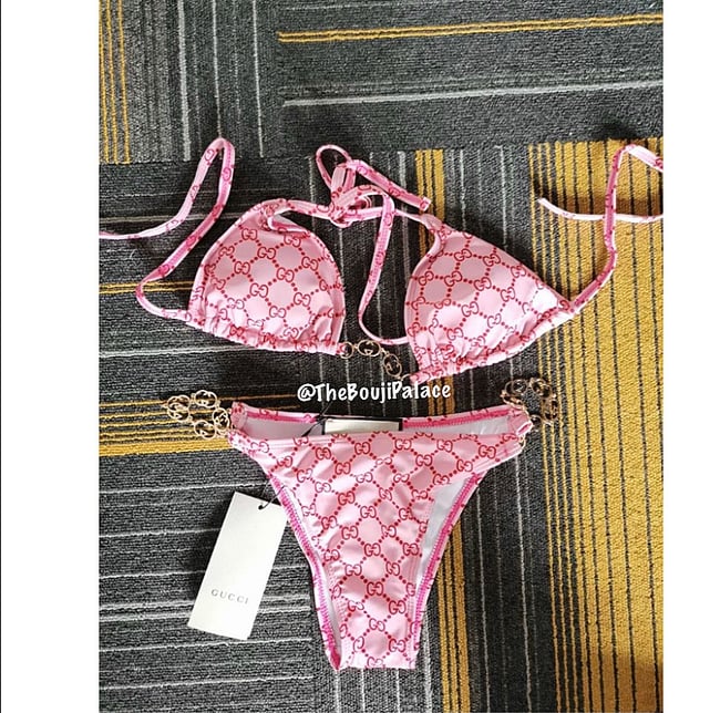 Pink gucci contamination swimsuit