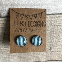Blue and white stripes glass cabochon earrings