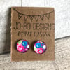 Pink floral glass cabochon earrings