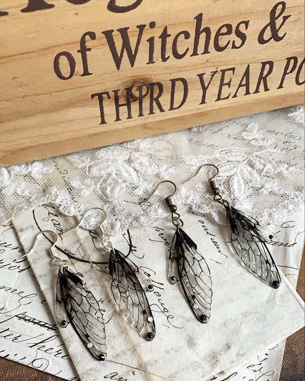 Image of New Black faerie wing small earrings