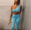 Blue sexy cut out Bodycon romper  
