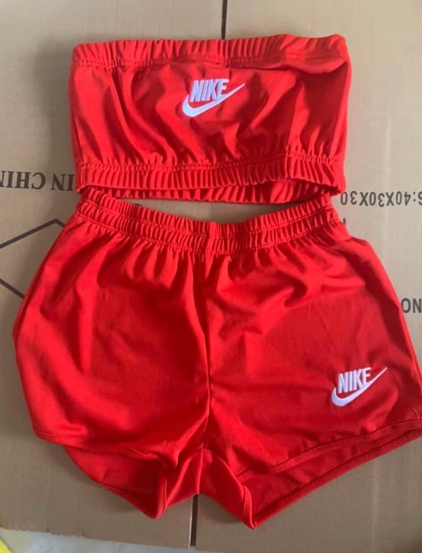 nike two piece tube top and shorts