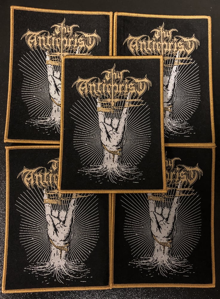 Image of Thy Antichrist - Cuernos Arriba/ Horns Up Woven Patch Gold Border 