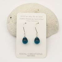 Image 3 of Dark blue glass drop earrings