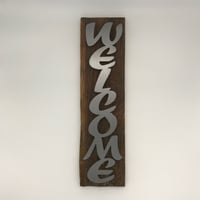 Image 1 of Welcome on Barnwood with Script Text
