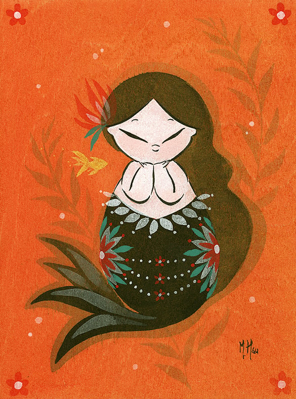 Goldfish Mermaid- Tiny Bubbles 5-Pack 5 x 7" Prints