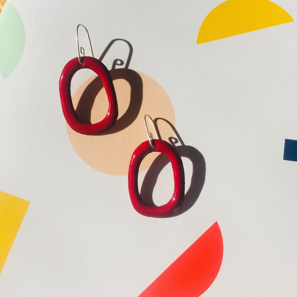 Image of Enamel Hoop earrings - Berry Red - Medium 