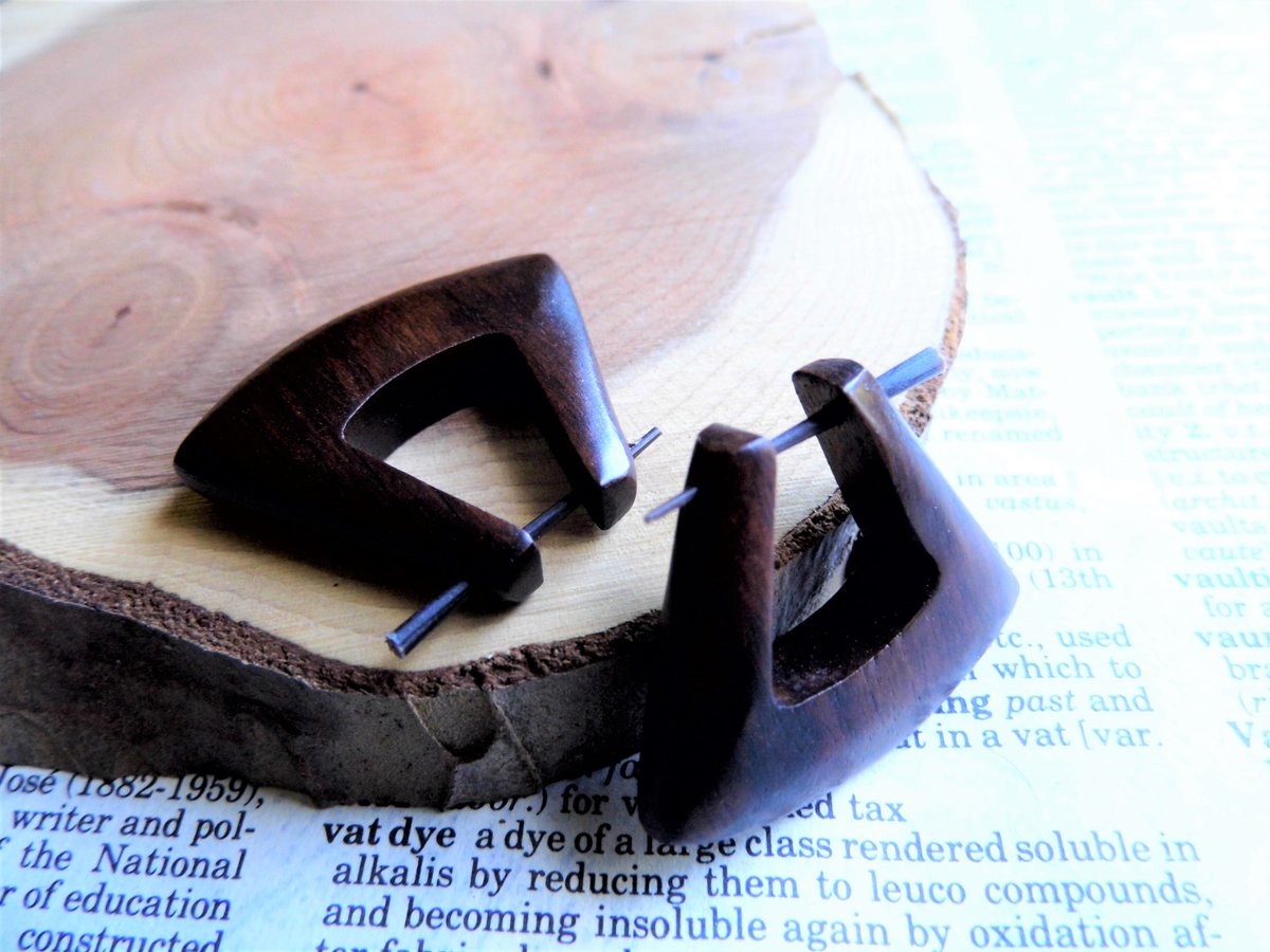 Deep Brown Geometric Square Wood Hoops