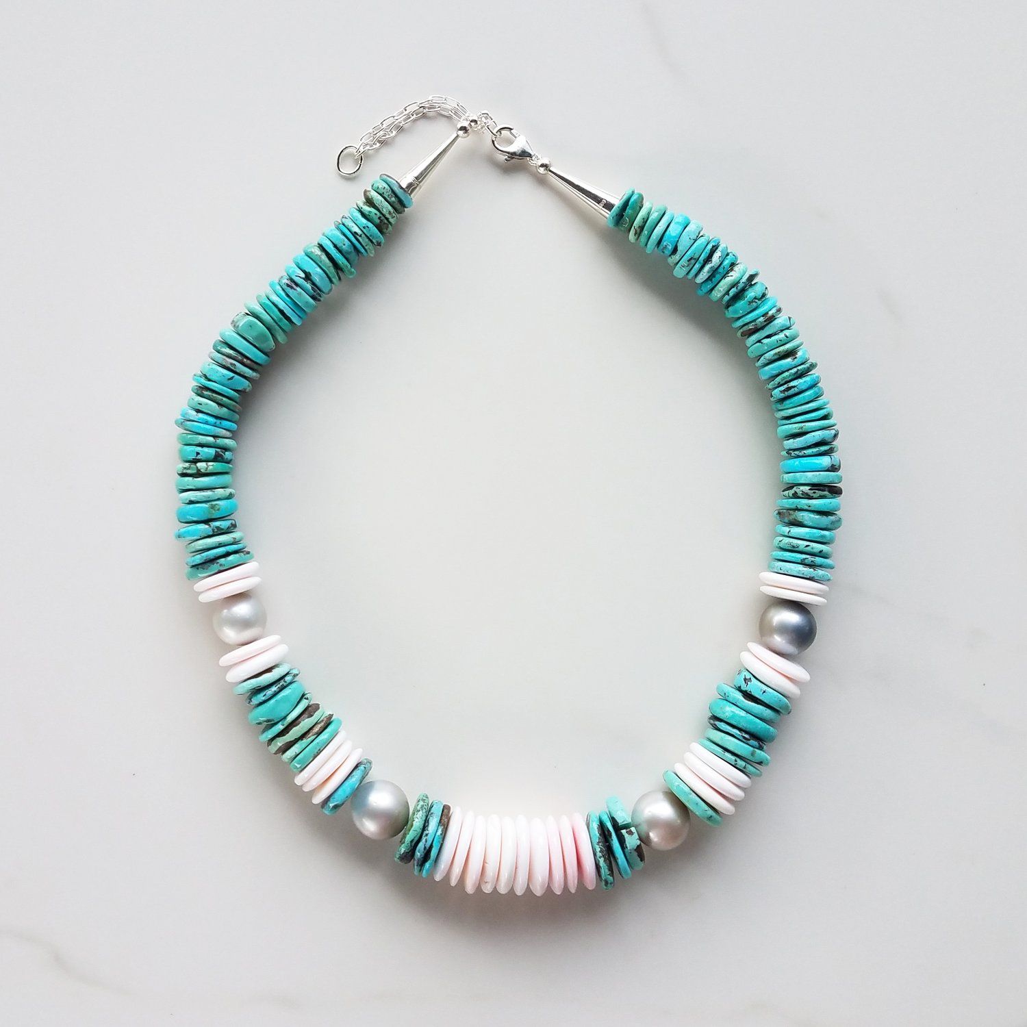 Turquoise, Conch Shell, & Tahitian Pearl Necklace