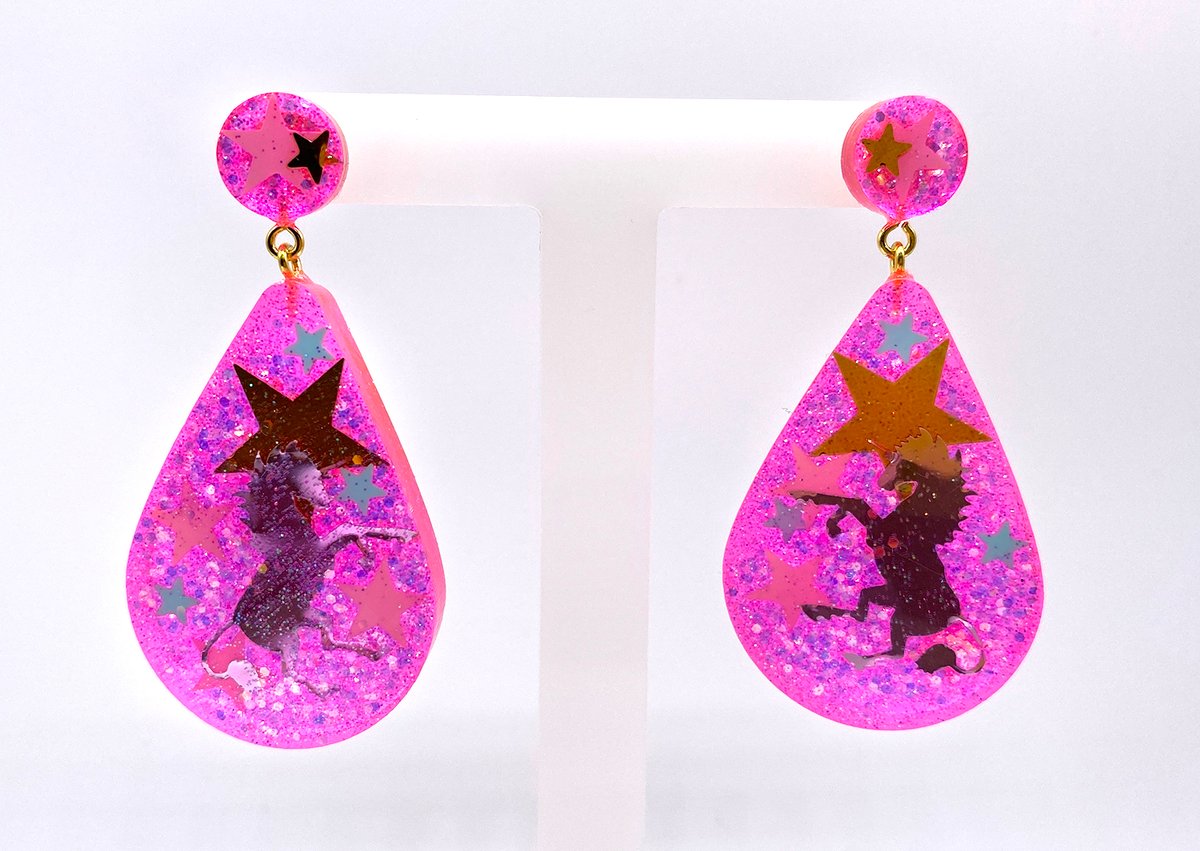 Image of Unicorn Magic Drop Statement earrings Neon Pink