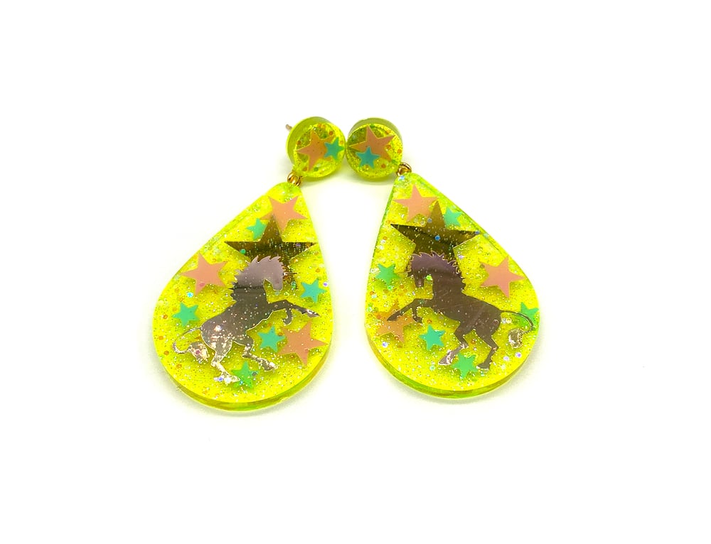 Image of Unicorn Magic Drop Statement earrings Neon Yellow