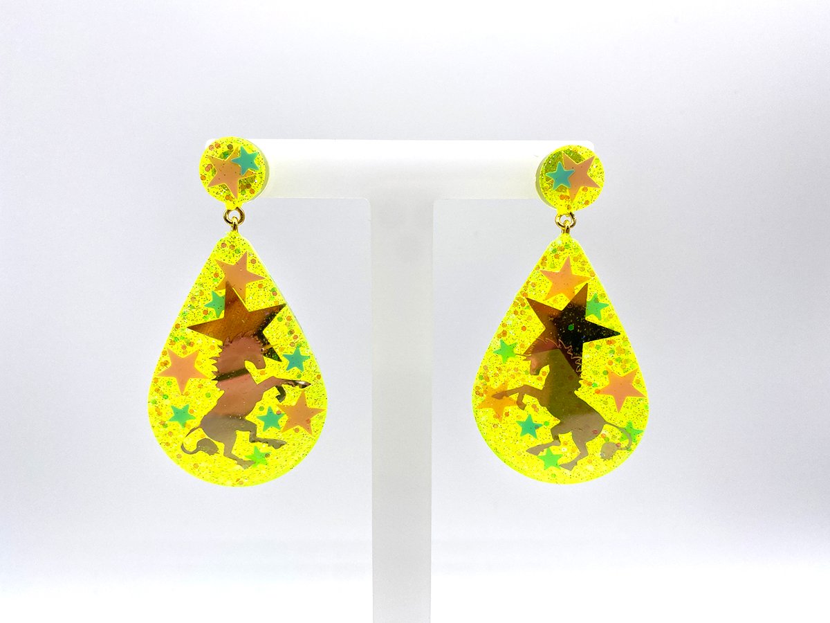 Image of Unicorn Magic Drop Statement earrings Neon Yellow