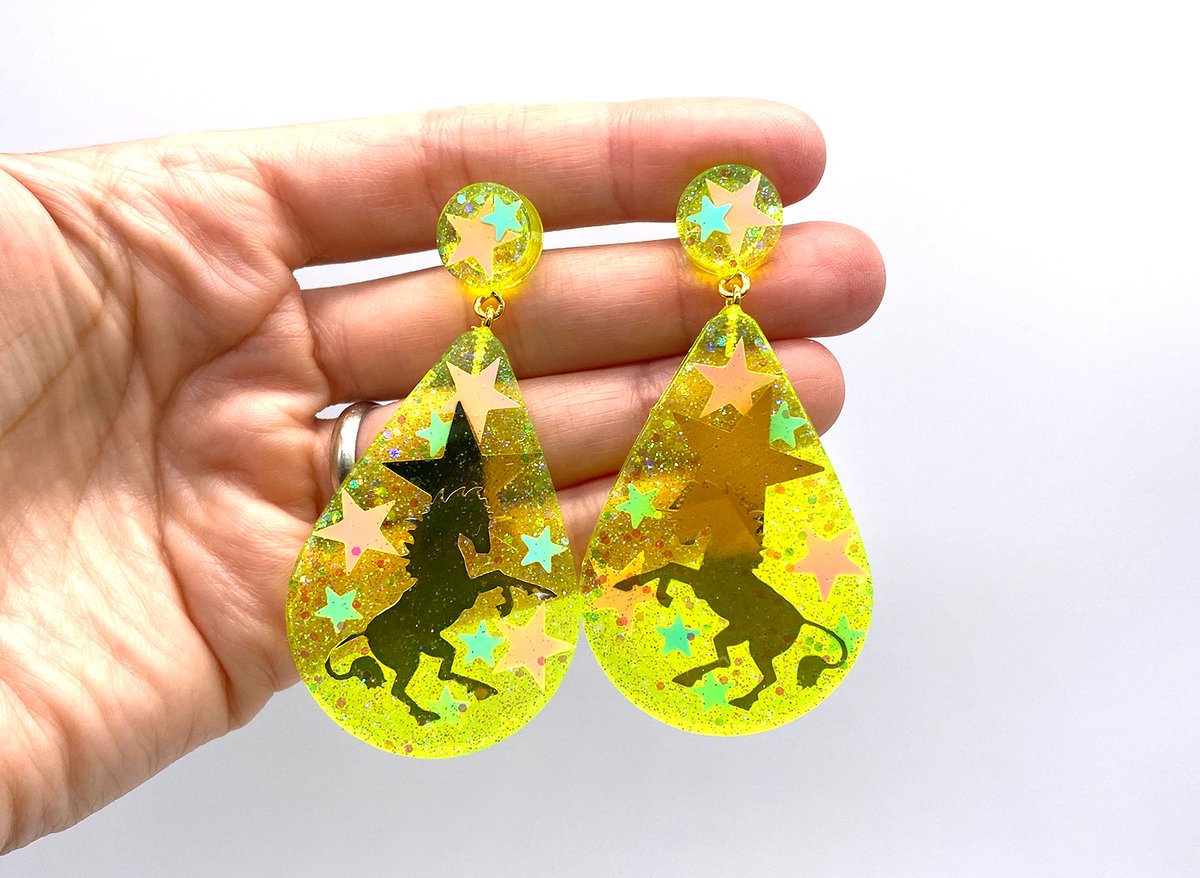 Image of Unicorn Magic Drop Statement earrings Neon Yellow