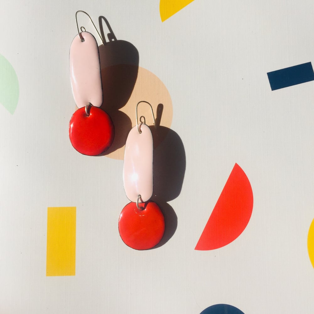 Image of Double drop Earrings - Blush pink & Tangerine 