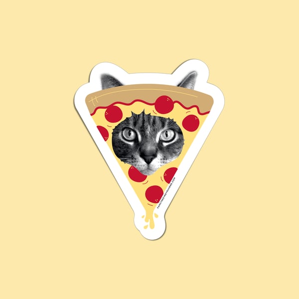 Image of pizza cat sticker or magnet - i love pizza kitty - cat laptop decal - pizza sticker