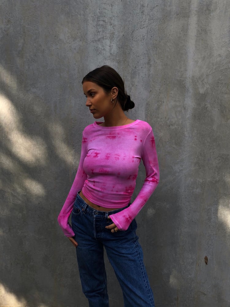 Image of Two-tone Pink Ribbed Long Sleeve