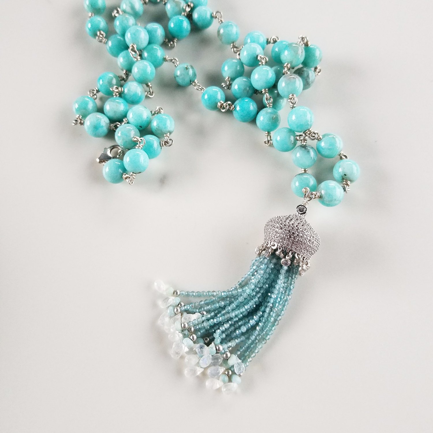 Amazonite & Moonstone Fancy Tassel Necklace
