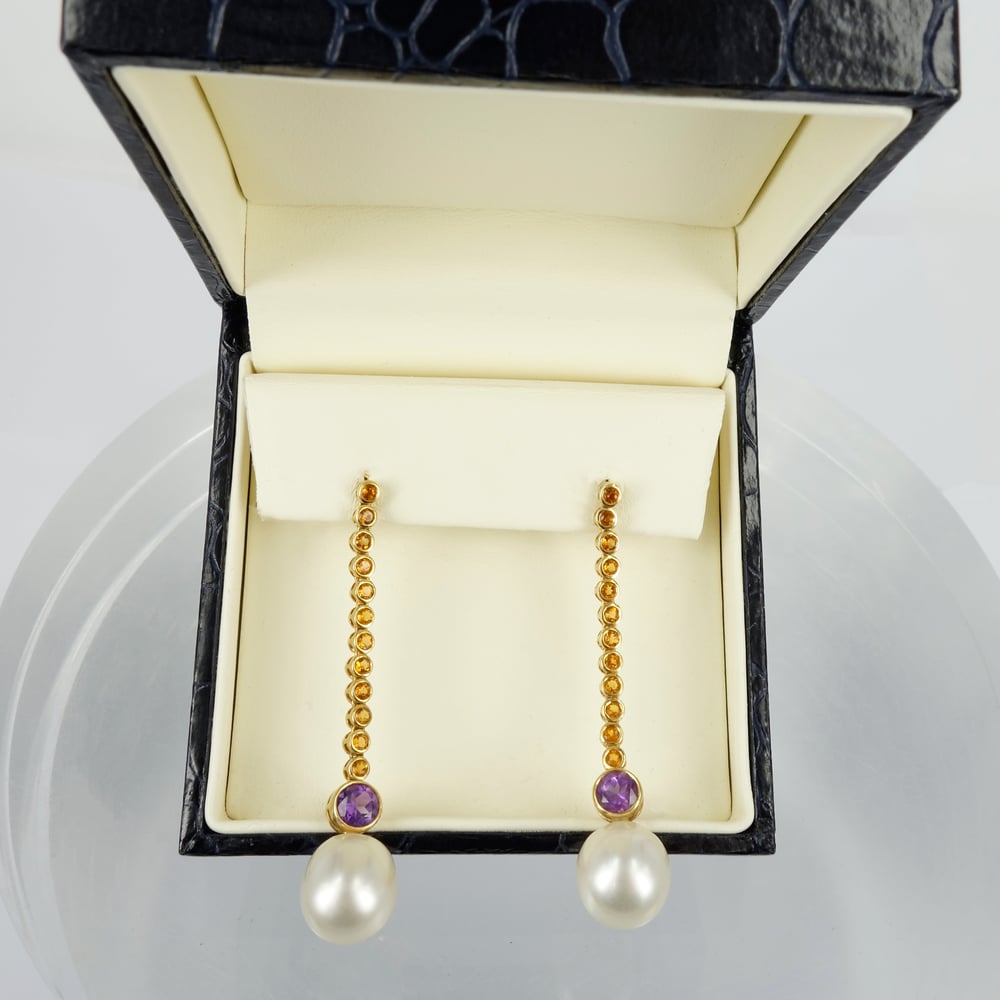 Image of Citrine and Pearl Drop earrings 